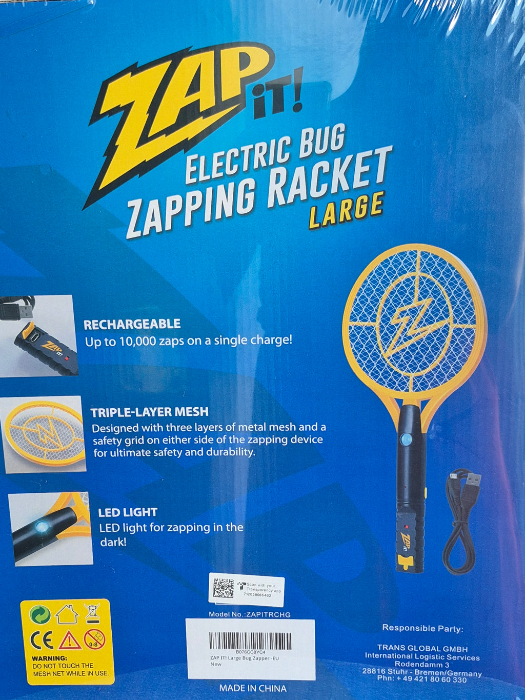 Raquette électrique anti-insectes Zap It! Large