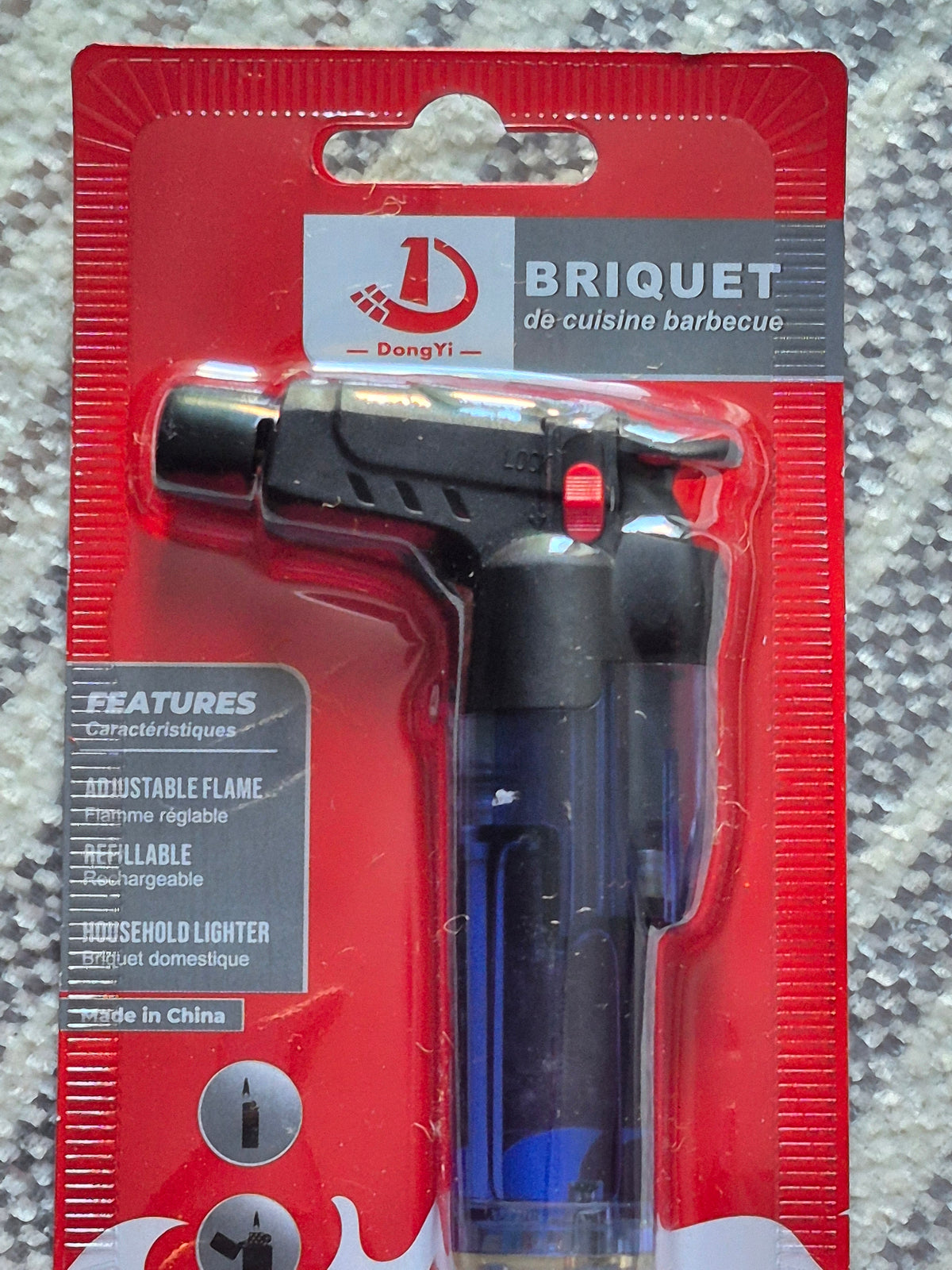 Briquet chalumeau DongYi bleu translucide sous blister rouge