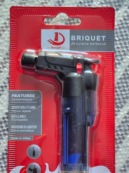 Briquet chalumeau DongYi bleu translucide sous blister rouge