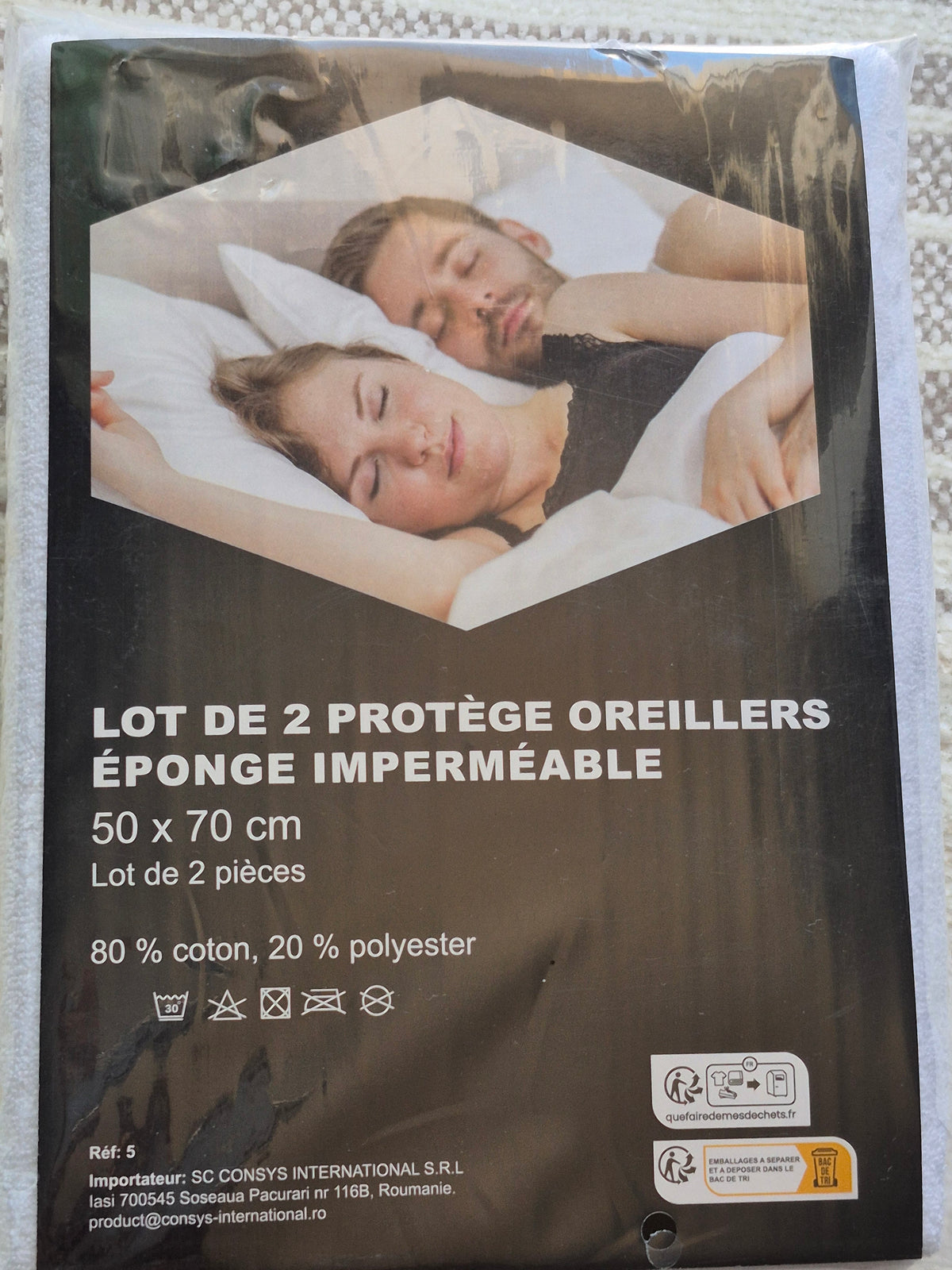 Lot de 2 protège-oreillers imperméables 50 x 70 cm neufs