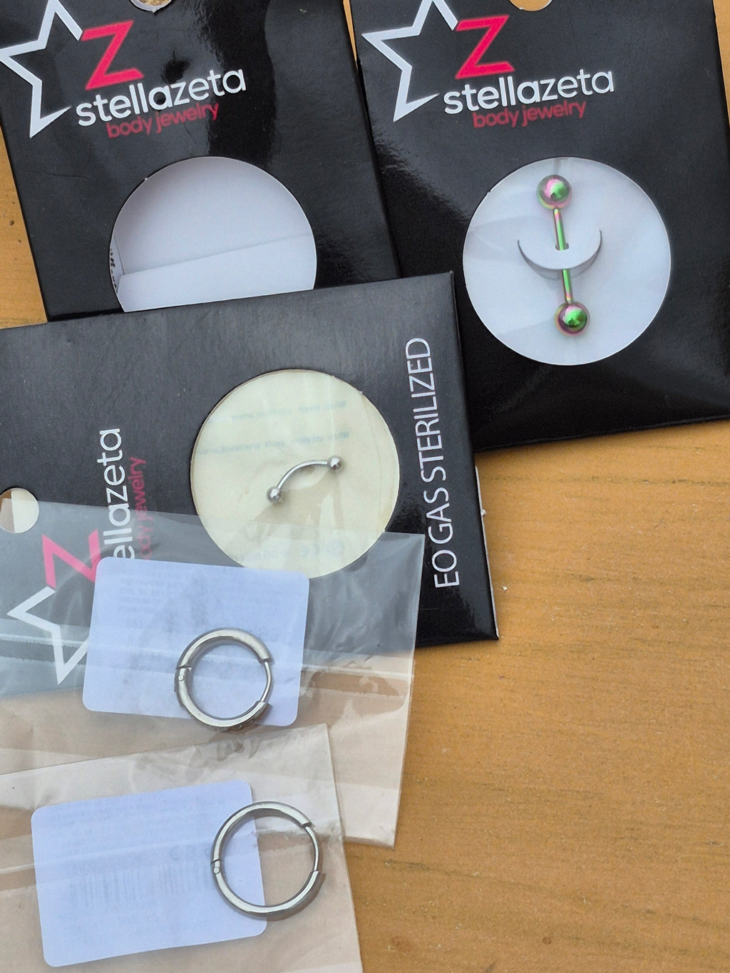 Lot de 3 piercings Stellazeta en acier chirurgical, modèles différents