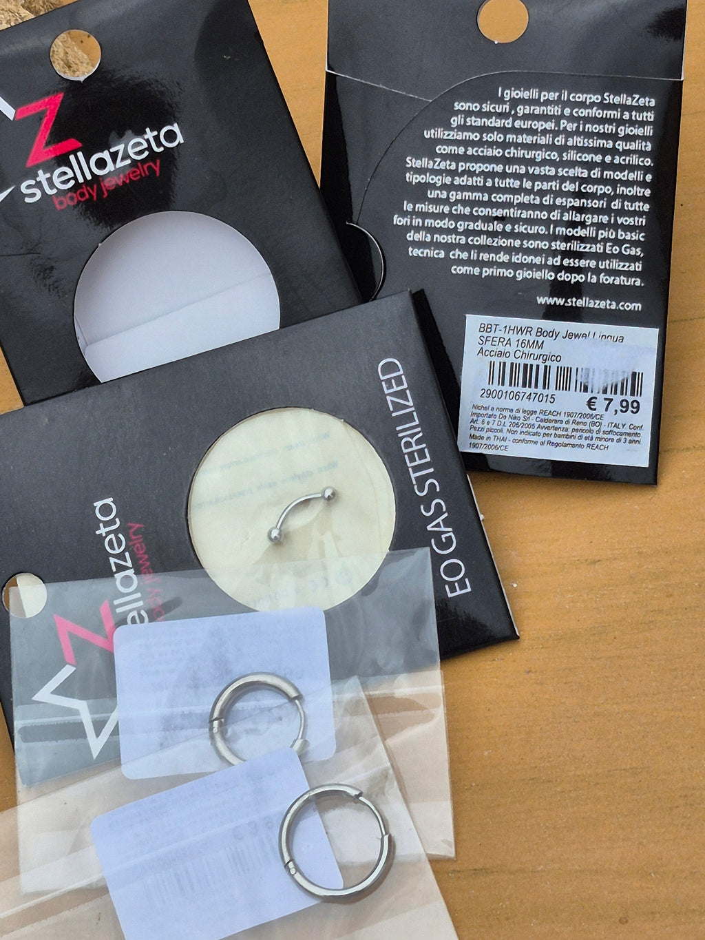 Lot de 3 piercings Stellazeta en acier chirurgical, modèles différents