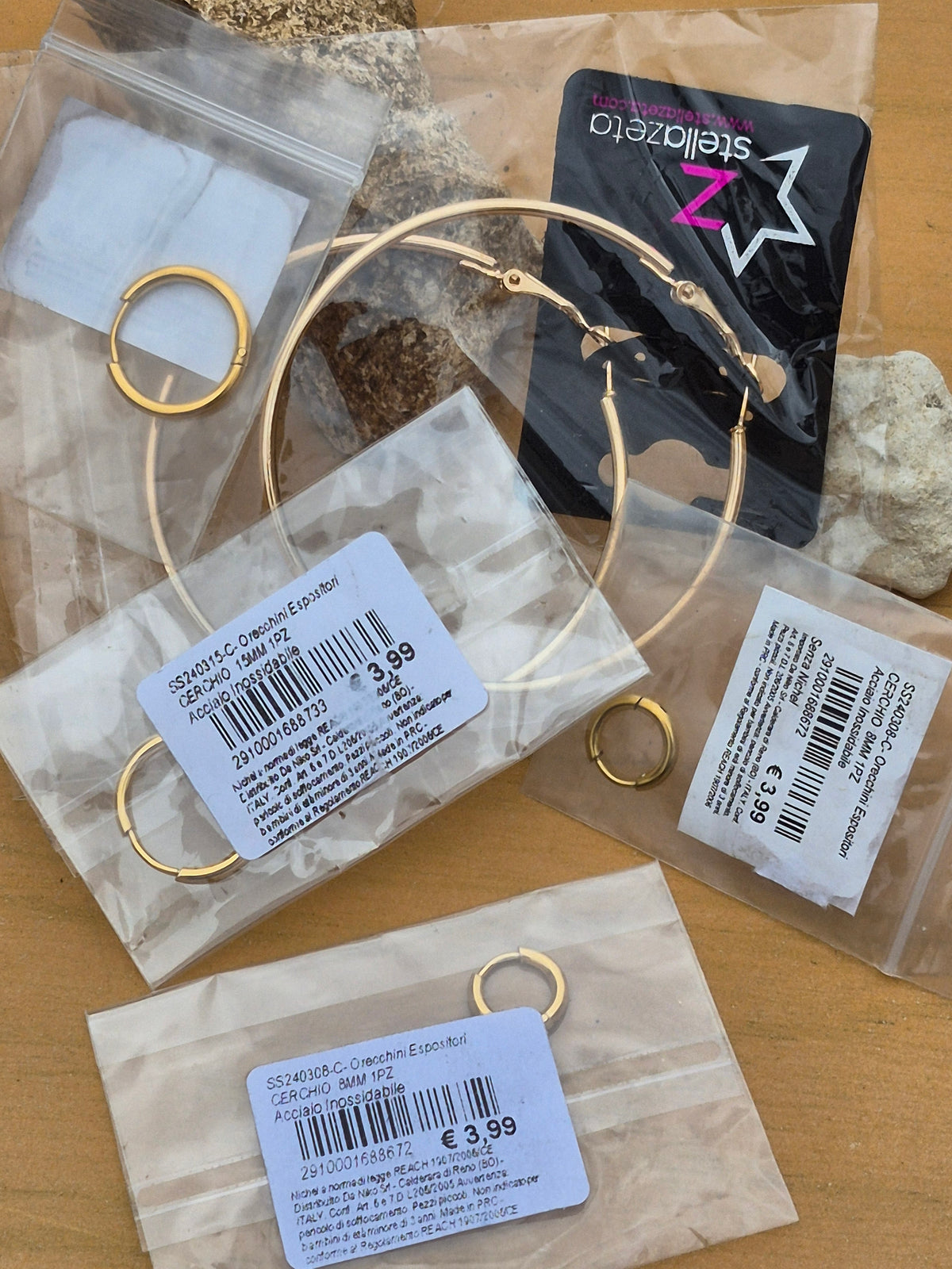 Lot de 3 paires de créoles dorées Stellazeta en acier inoxydable