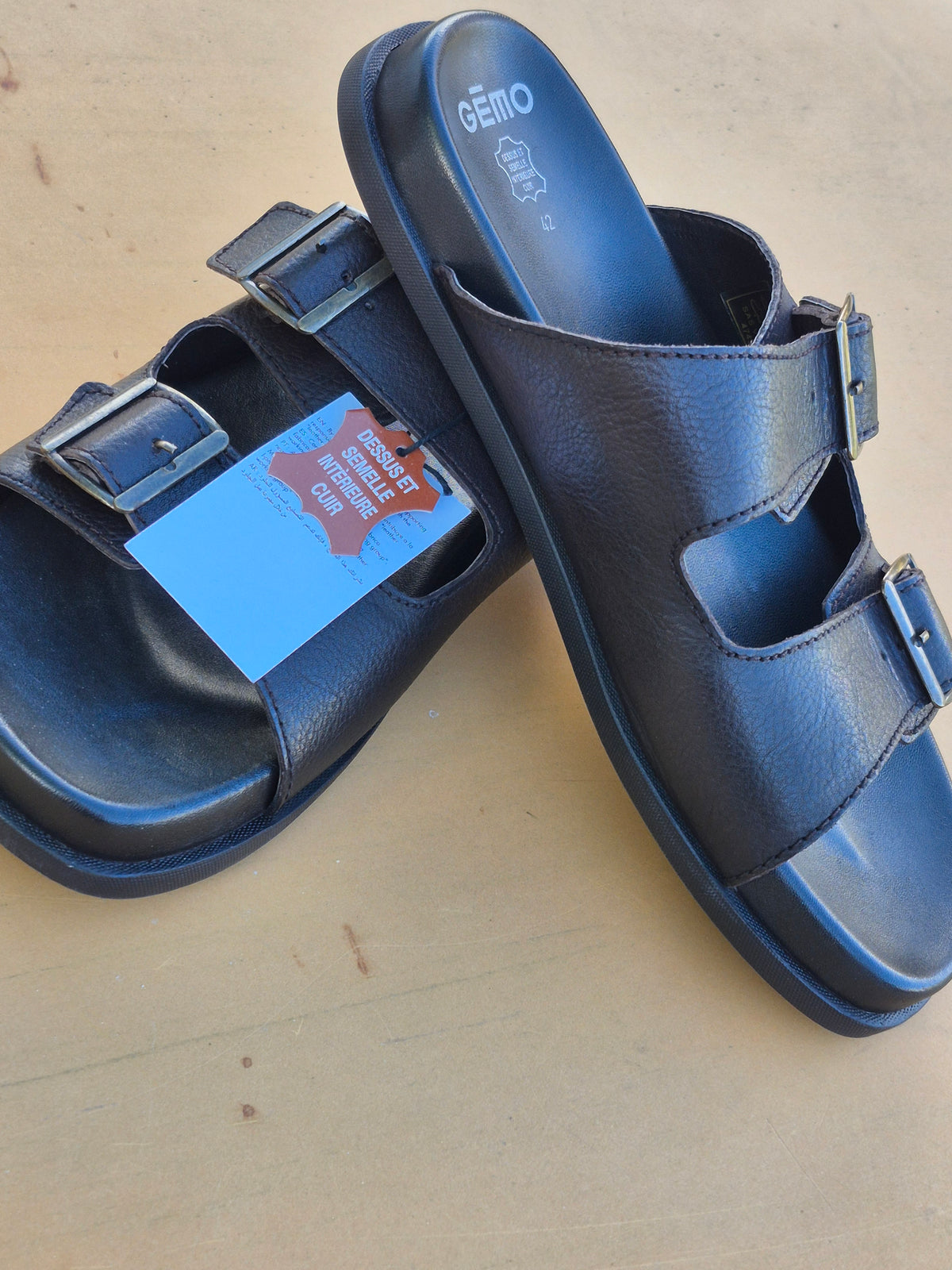 Sandales noires Gemo à deux brides – pointure 42, cuir