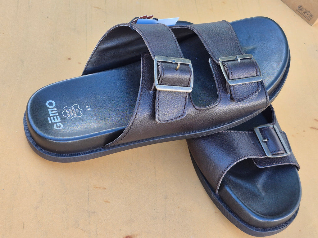 Sandales noires Gemo à deux brides – pointure 42, cuir
