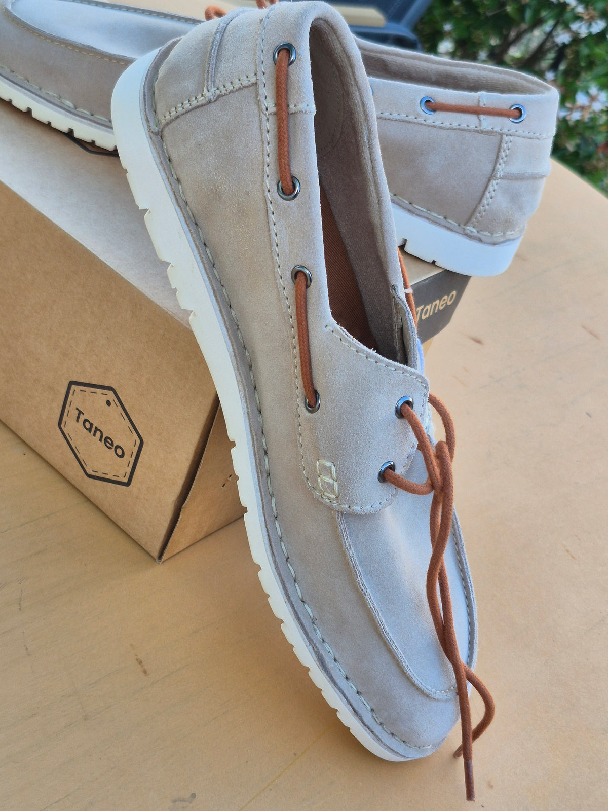 Chaussures bateau Taneo en cuir suédé beige/camel – homme, pointure 43