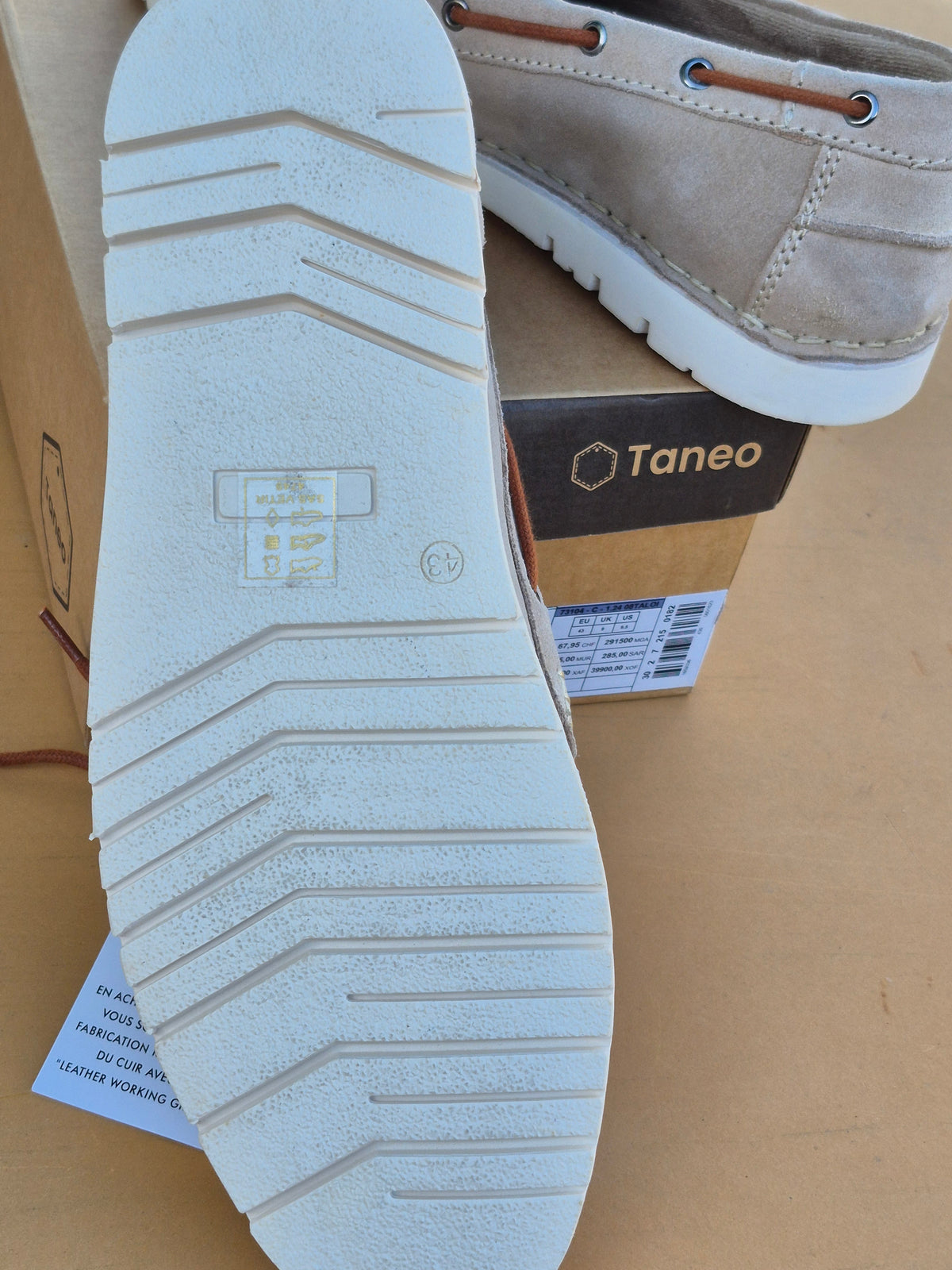 Chaussures bateau Taneo en cuir suédé beige/camel – homme, pointure 43