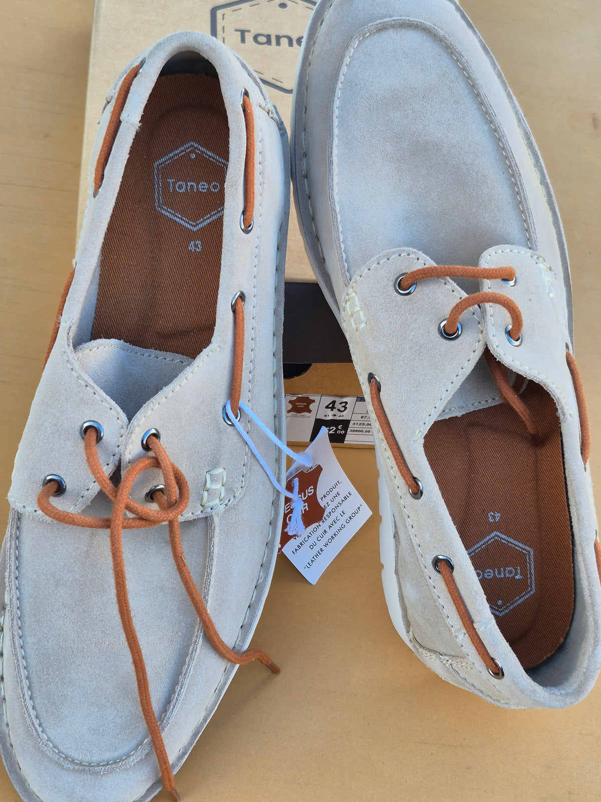 Chaussures bateau Taneo en cuir suédé beige/camel – homme, pointure 43