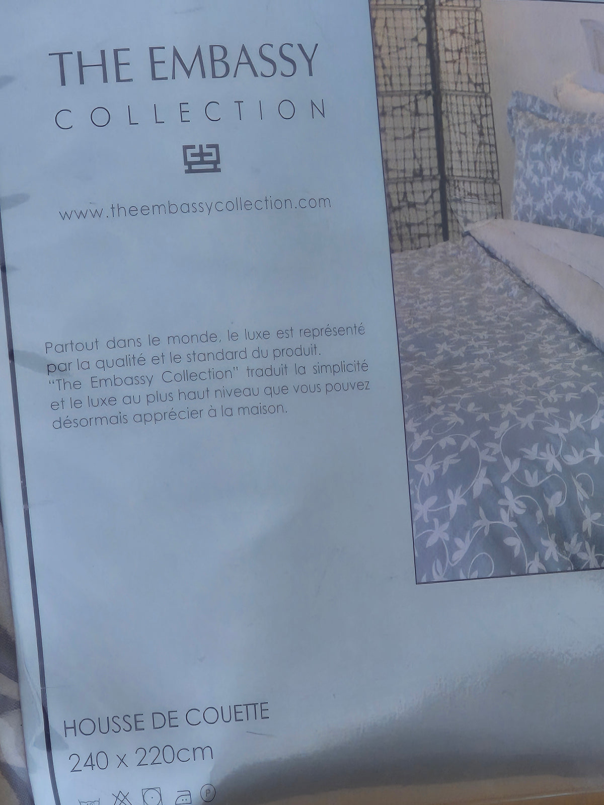 Housse de couette grise fleurie en coton The Embassy Collection – 240 × 220 cm