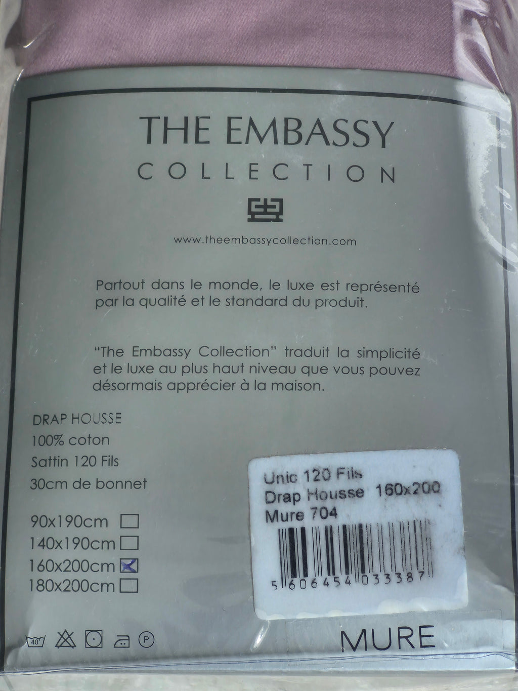 Drap-housse gris perle The Embassy Collection – 160 × 200 cm