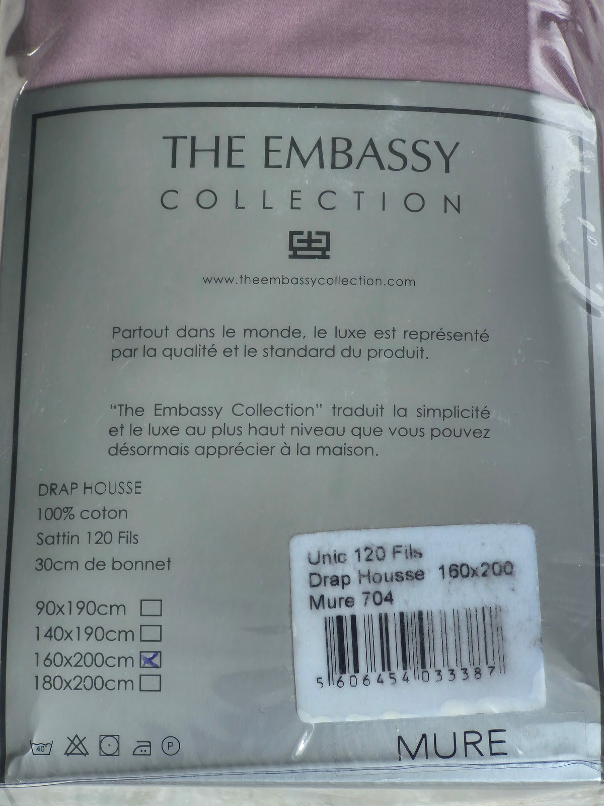 Drap-housse gris perle The Embassy Collection – 160 × 200 cm