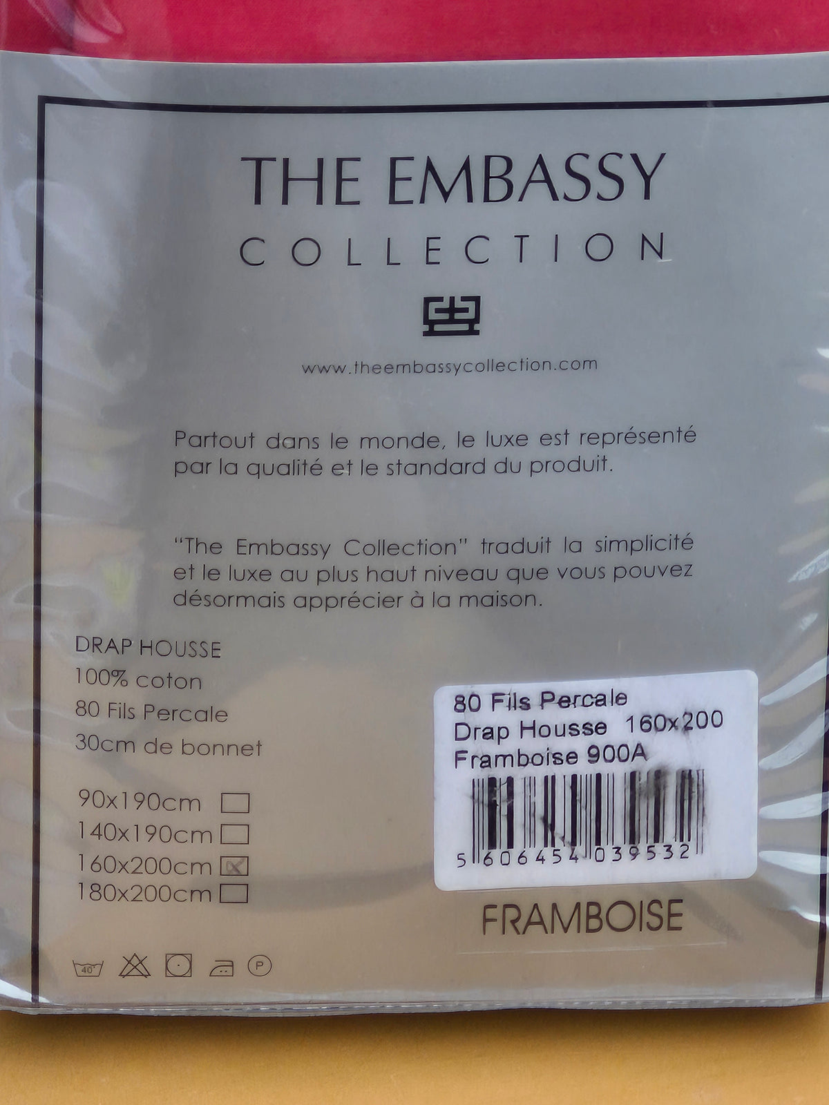 Drap-housse framboise The Embassy Collection – 160 × 200 cm
