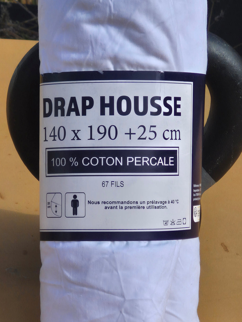 Drap-housse blanc en percale de coton – 140 × 190 cm, bonnet 25 cm