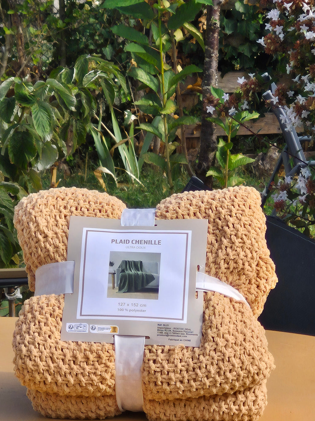 Plaid chenille beige vu de face