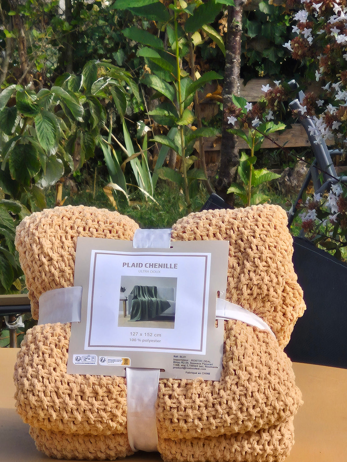 Plaid chenille beige vu de face