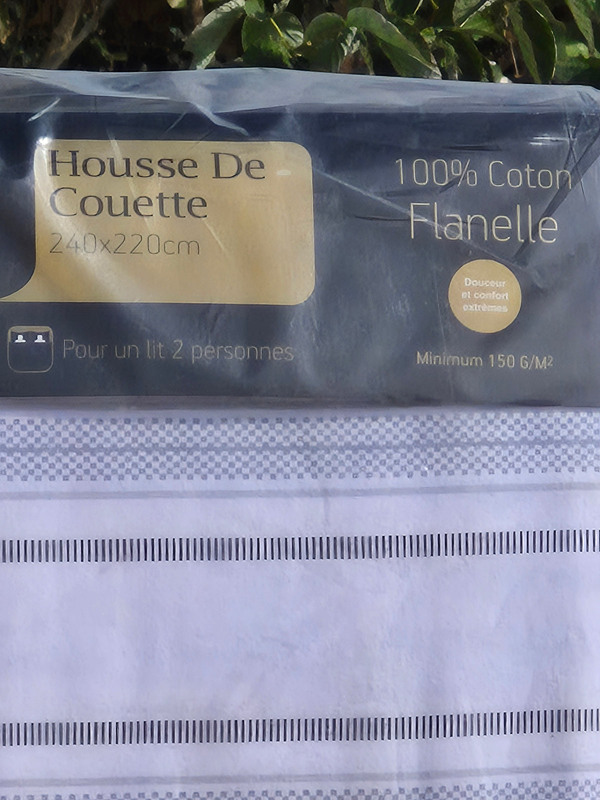 Housse de couette en flanelle de coton – blanc à rayures grises, 240 × 220 cm